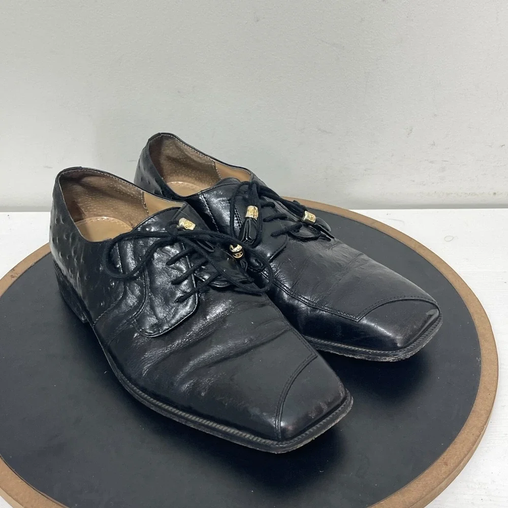 Giorgio Brutini Oxford Shoes Men Size 9 M Square Toe Ostrich Black Quiet Luxury